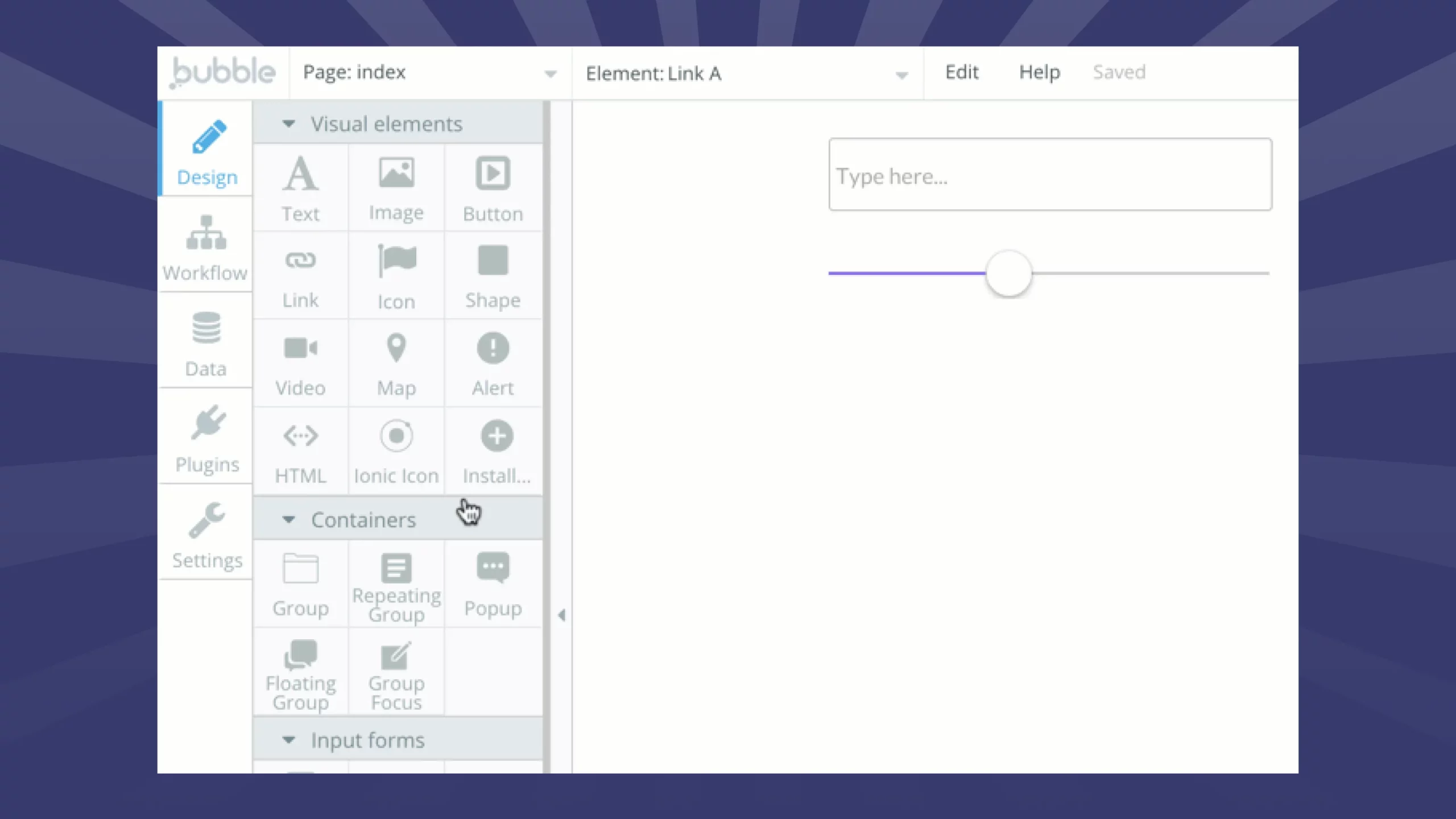 Bubble no-code platform used for building custom web applications, SaaS products, marketplaces, and database-driven apps without coding